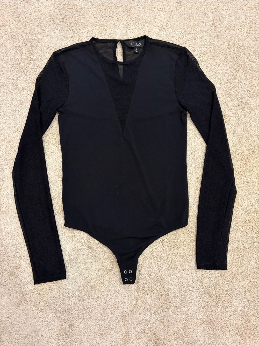 Black Long-Sleeve mesh V-Neck Bodysuit